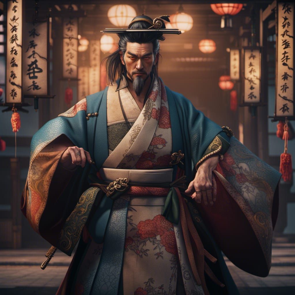 Detailed Matte Painting of a Well-Dressed Japanese Man