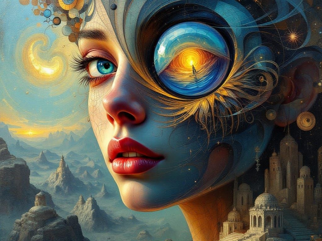 Surrealist Portrait in Mixed Media Oil Painting