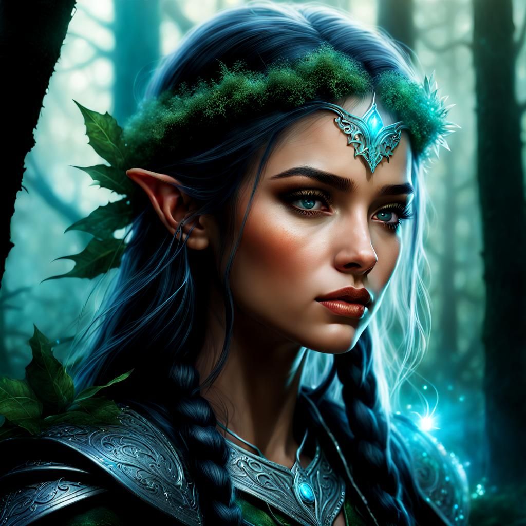 Fantasy Elf Ranger in Bioluminescent Forest