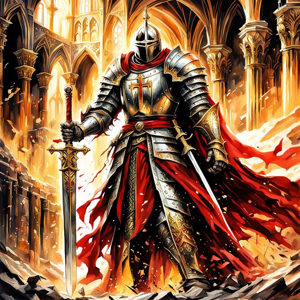 Glorious Knight Monarch in Sunlight: Gothic Watercolor