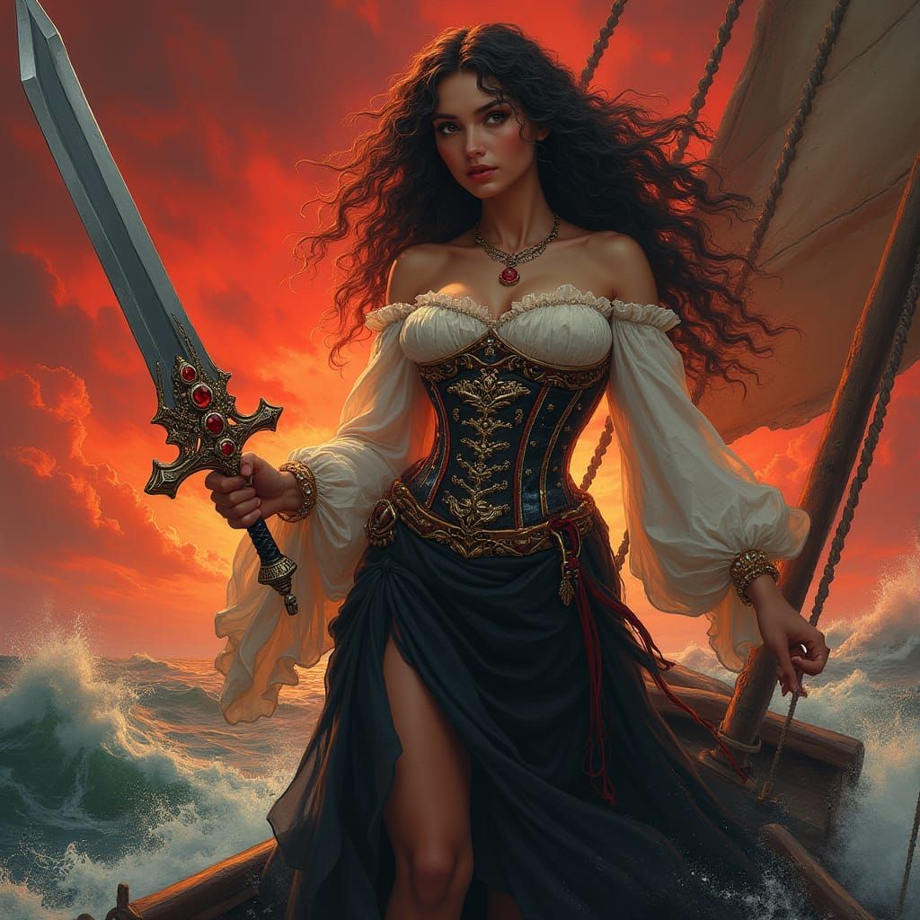 Pirate Queen in Dramatic Chiaroscuro Style