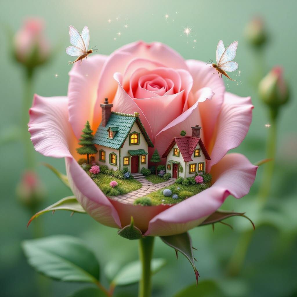 Tiny Rose Bud Village with Fairies
