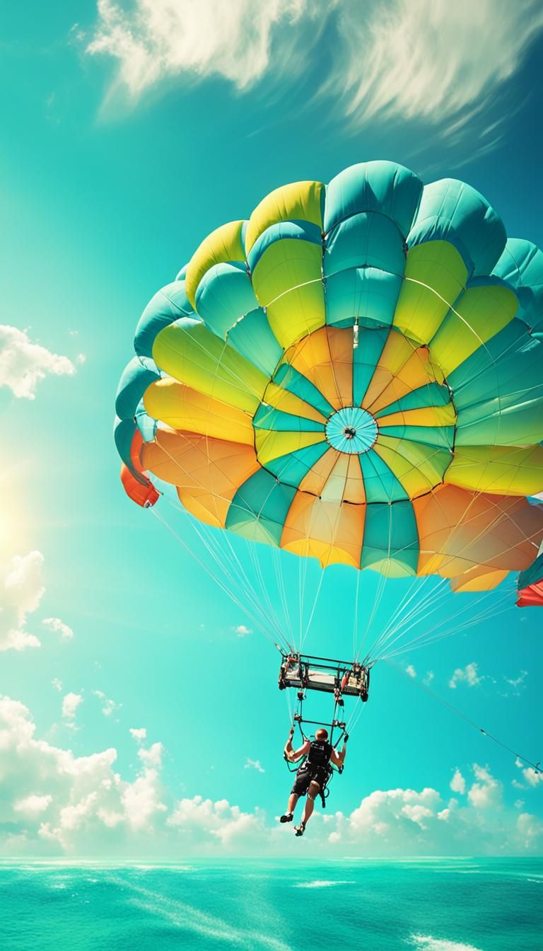 Parasailing Over Tropical Waters in Vibrant Digital Art