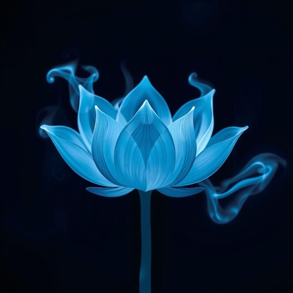 Blue Smoke Lotus Flower in Dreamlike Style