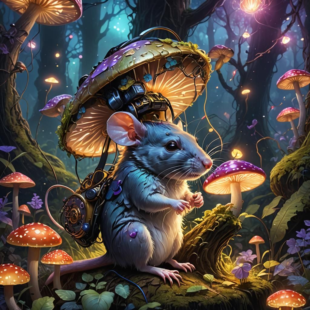 Rat DJ in Mystical Forest: Fantasy Concept Art