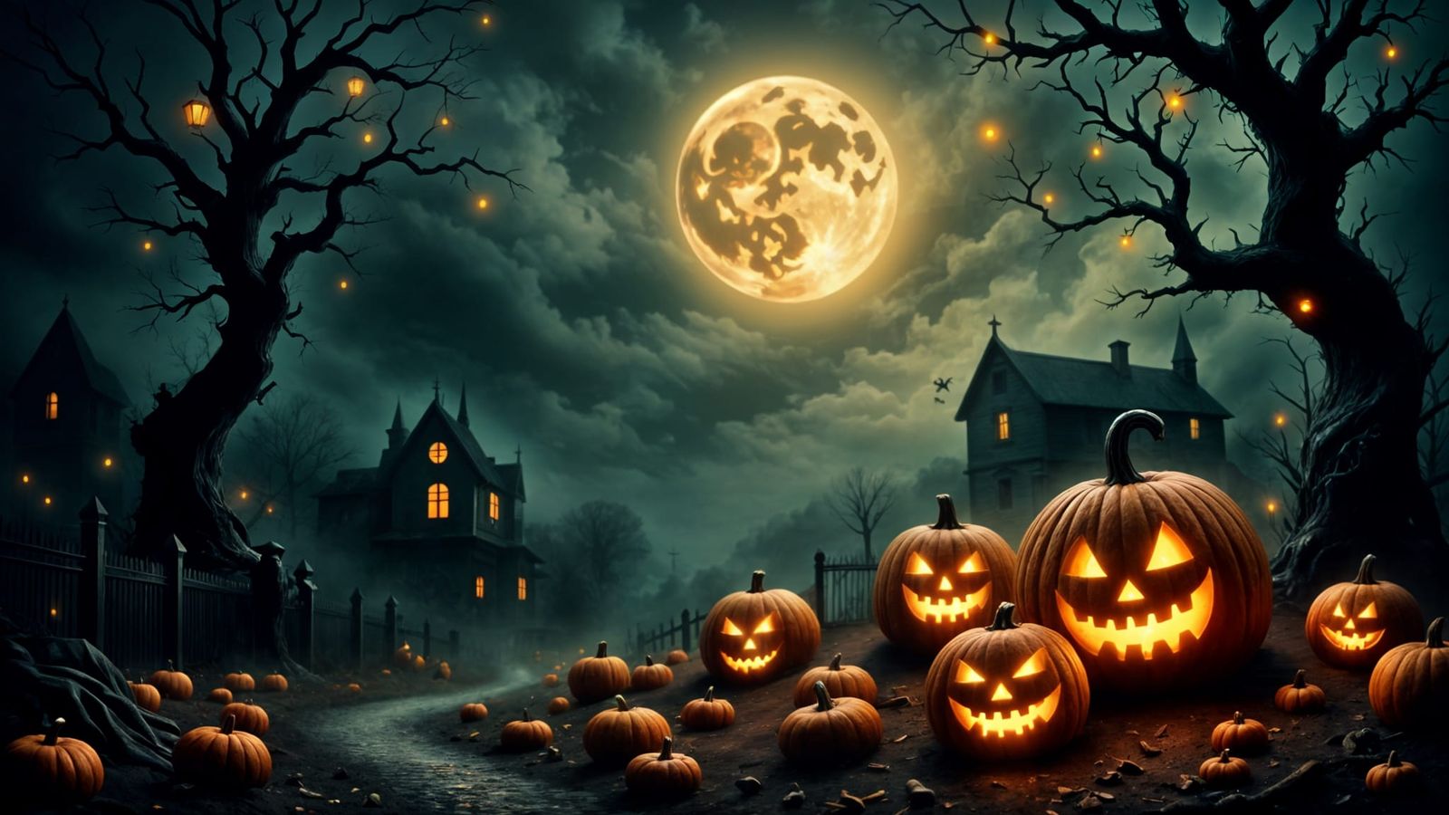 Spooky Halloween Ghosts Haunting a Scene