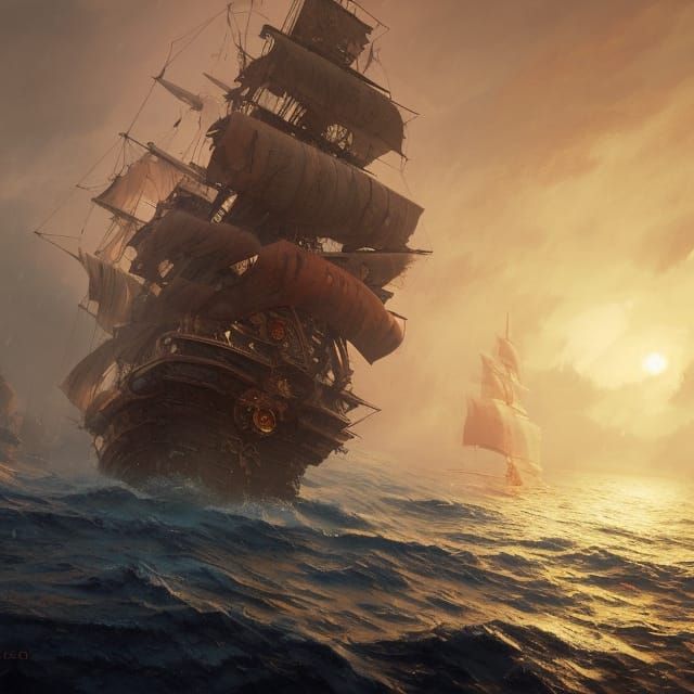 Underwater Pirate Ship Concept Art in 8K