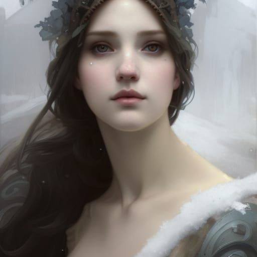 Icy Medieval Maiden Portrait in Art Nouveau Style