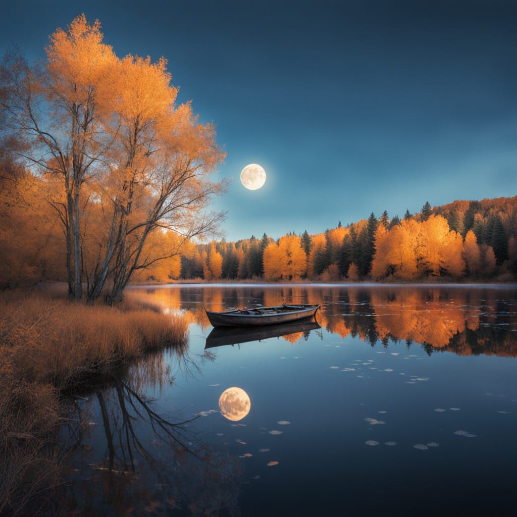 Golden Hour Serenity on a Moonlit Lake