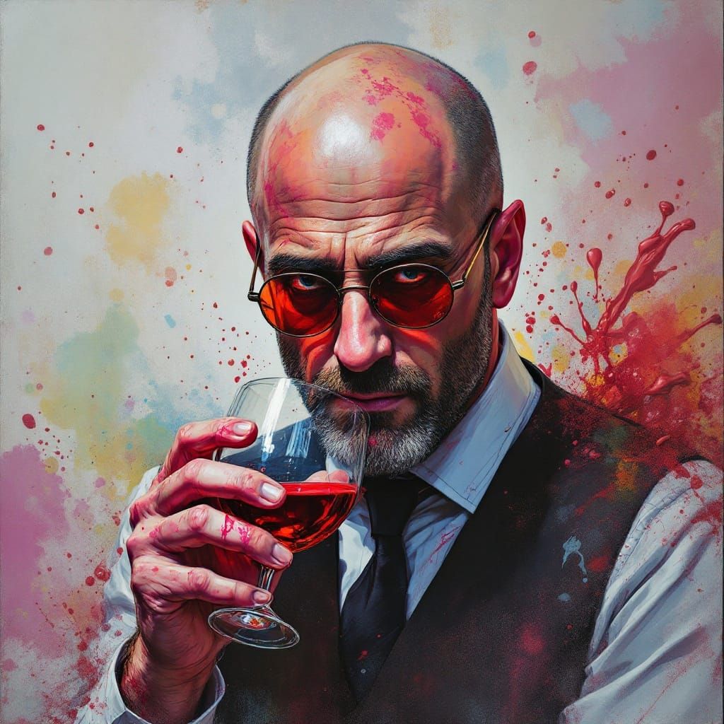 Stanley Tucci Savoring a Glass of Rich Red Wine