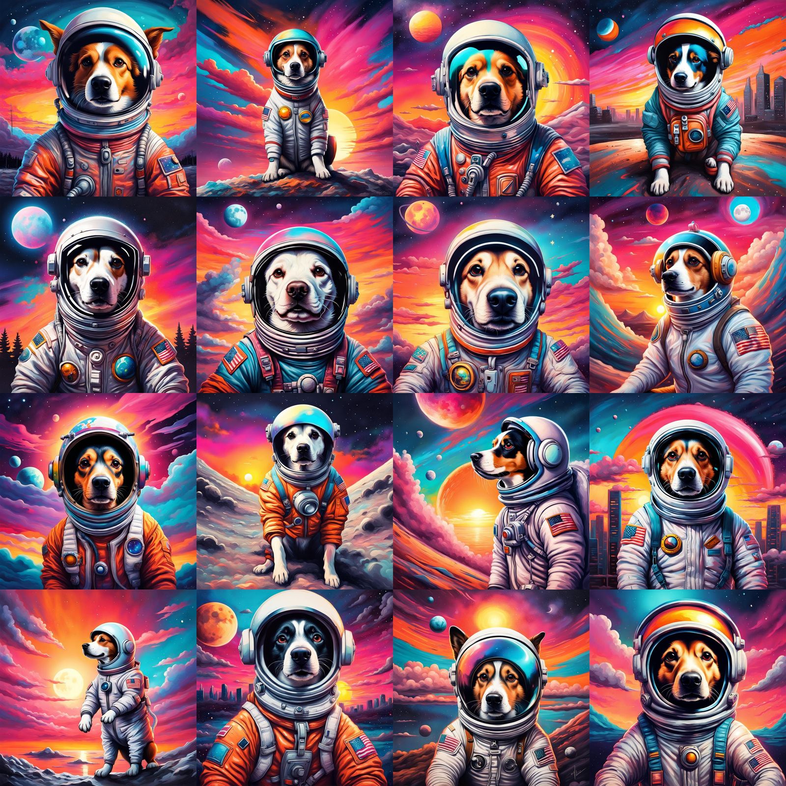 Astronaut Dog on the Moon in Graffiti Art