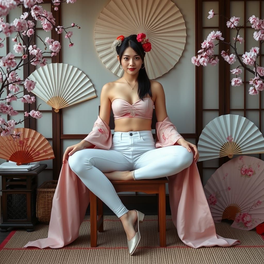 Geisha in White Jeans: Japanese-Inspired Digital Art