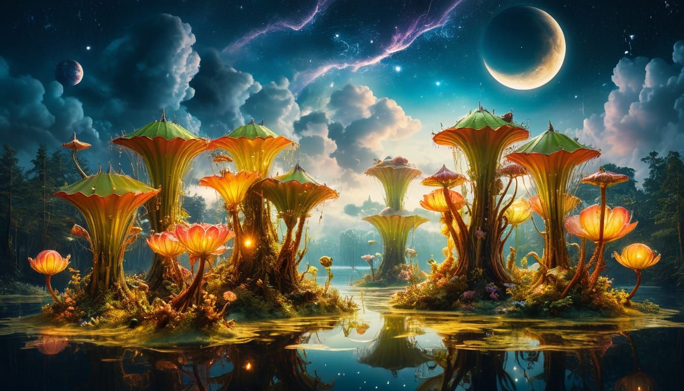 Surreal Moonlit Dreamscape with Majestic Forest and Glowing ...