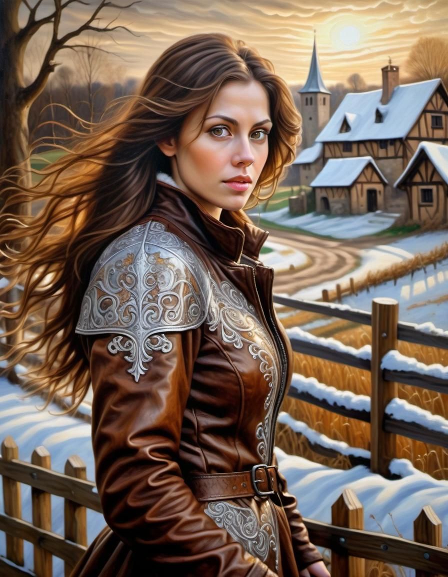 Renaissance Woman in Winter Fields