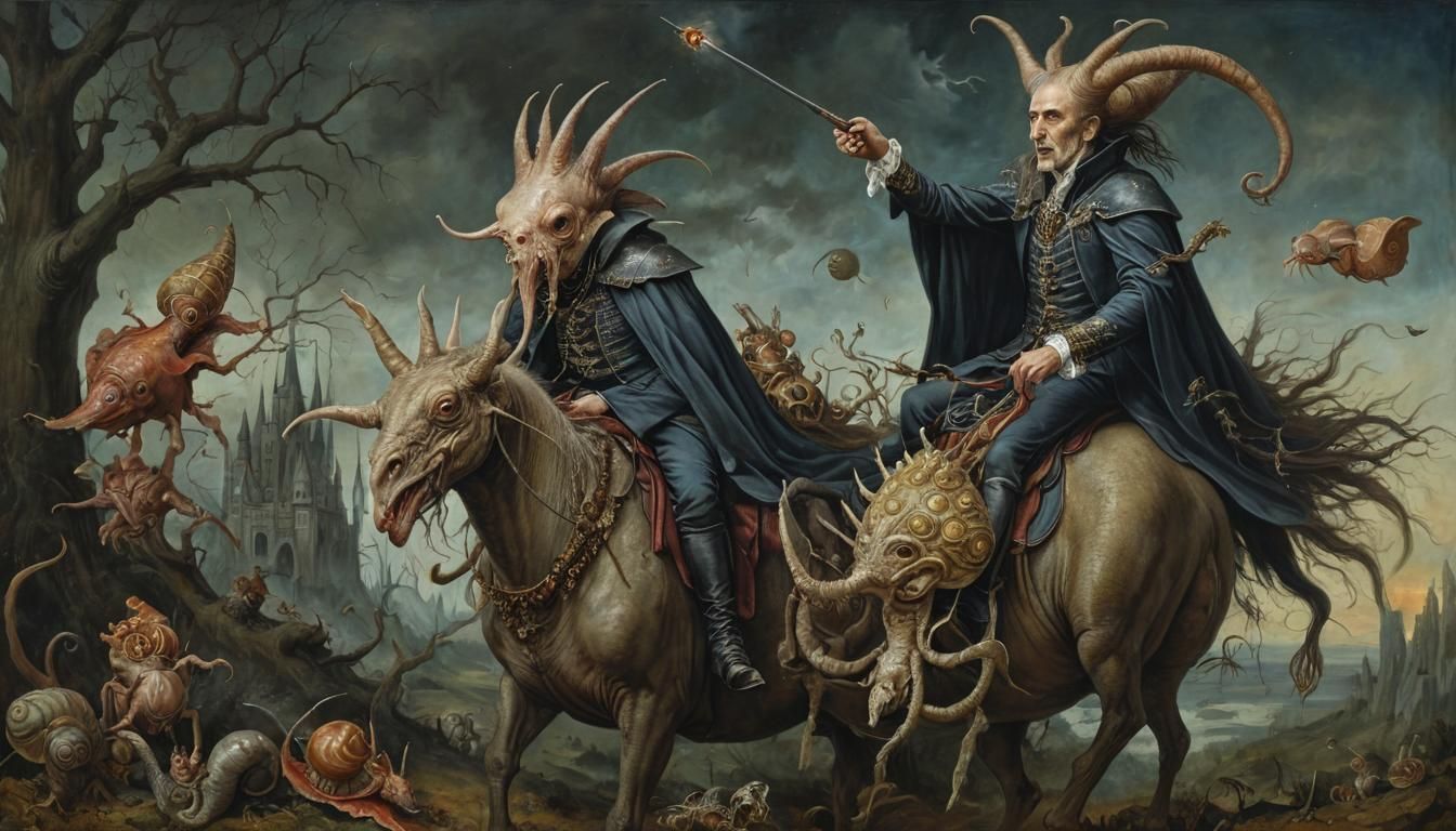 Dracula Snail Rider in Post-Apocalyptic Art Nouveau