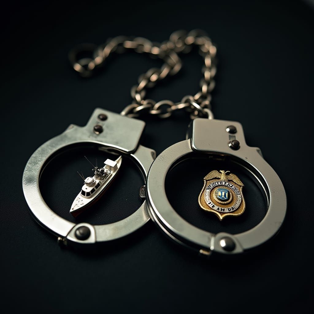 Dramatic Handcuffs Holding Police and Navy Elements