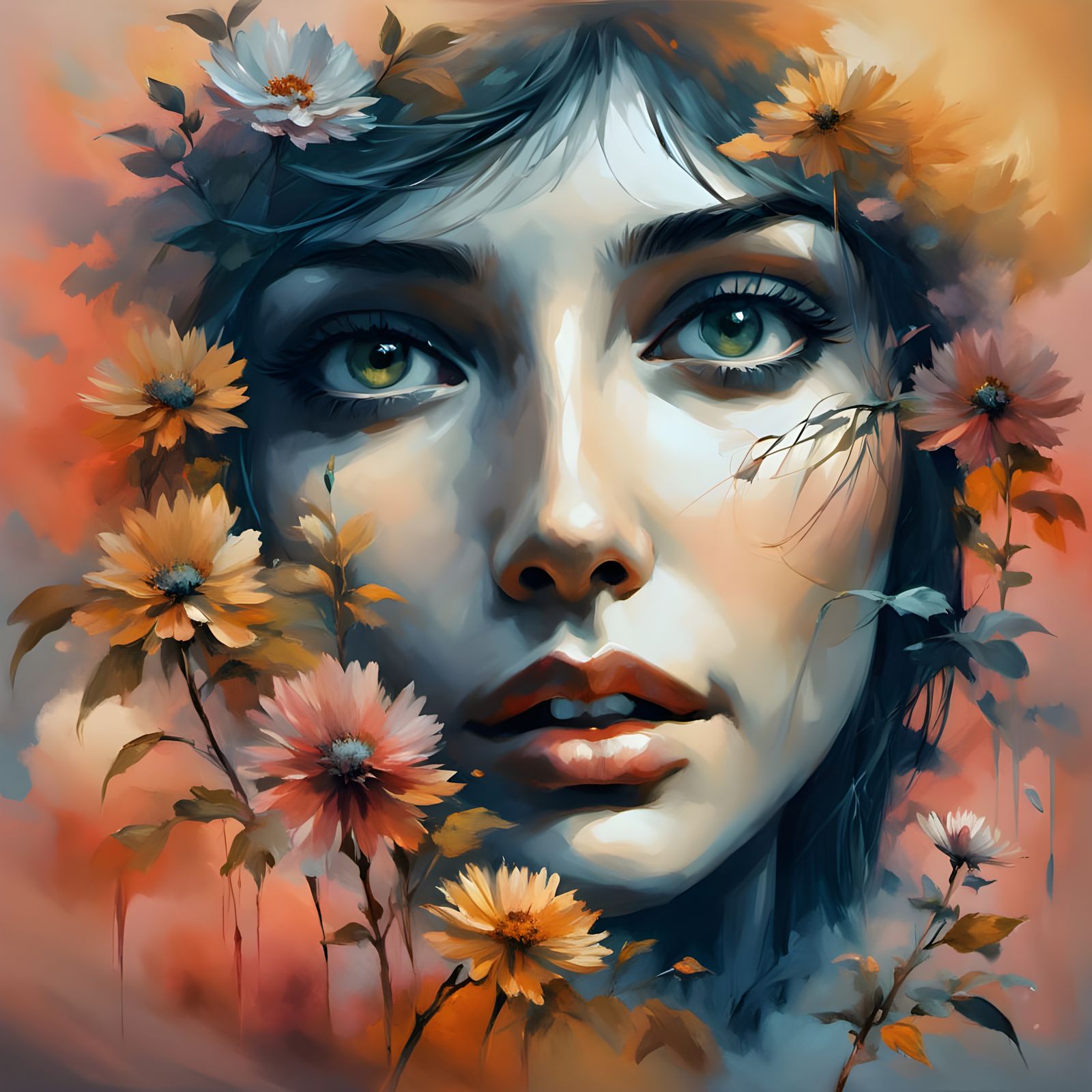 Ethereal Woman Unfolds from Vibrant Canvas