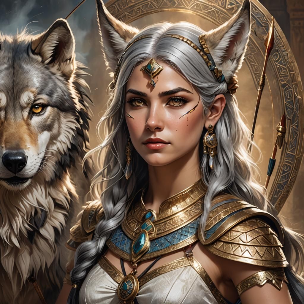 Silver-Haired Archer Woman in Egyptian Dress