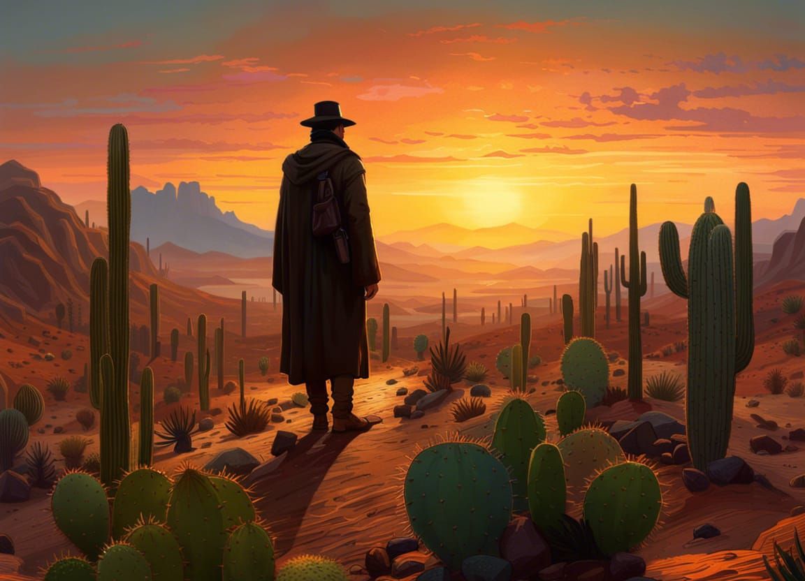 Desert Wanderer at Golden Hour Sunset