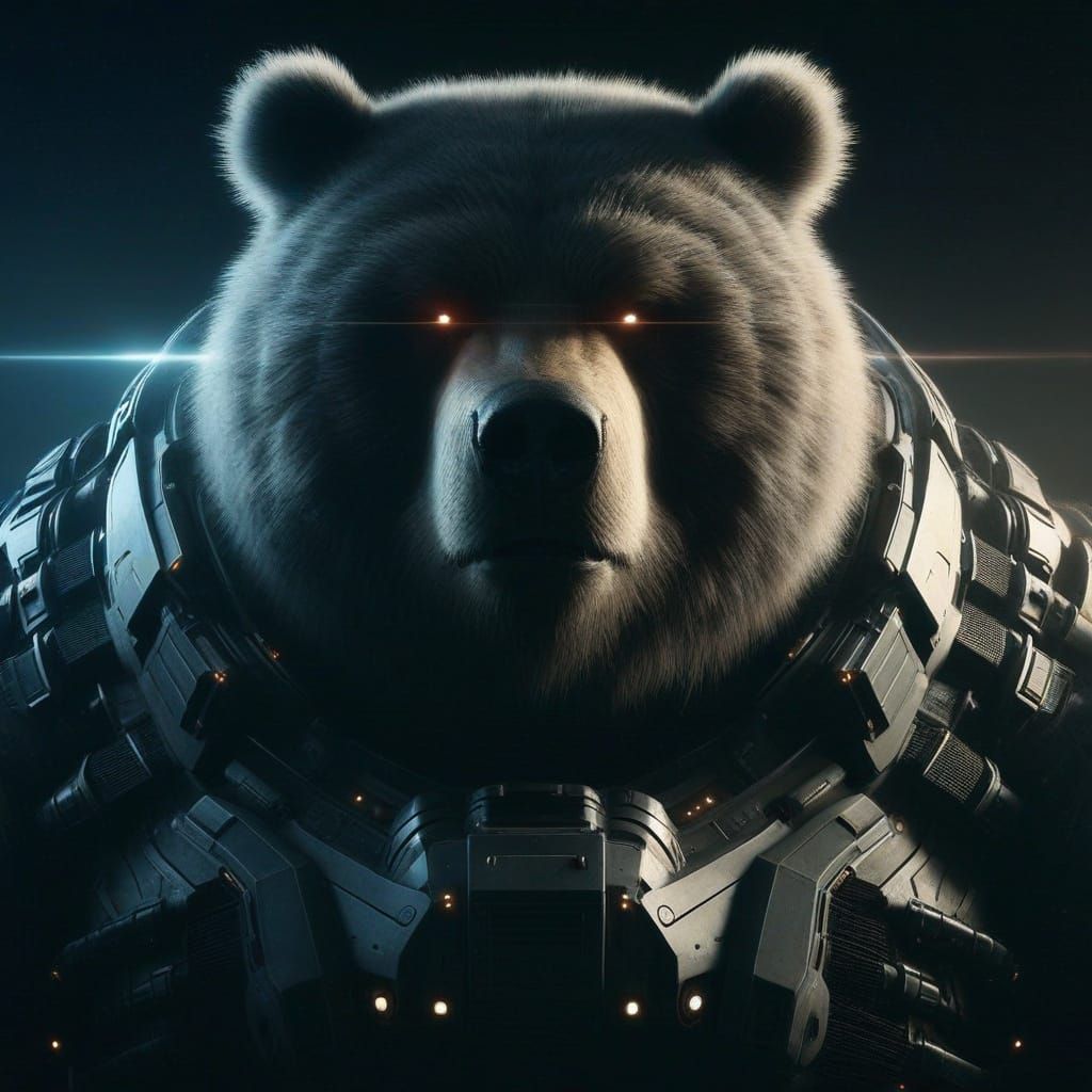 Cybernetic Grizzly Bear Towers Over Dark Landscape