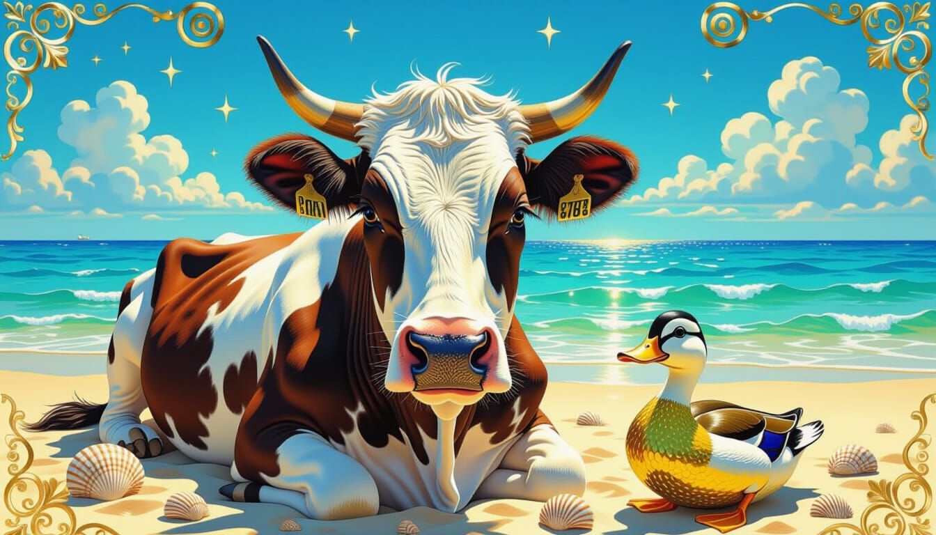 Cow with Curlers: Klimt-Inspired Beach Holiday