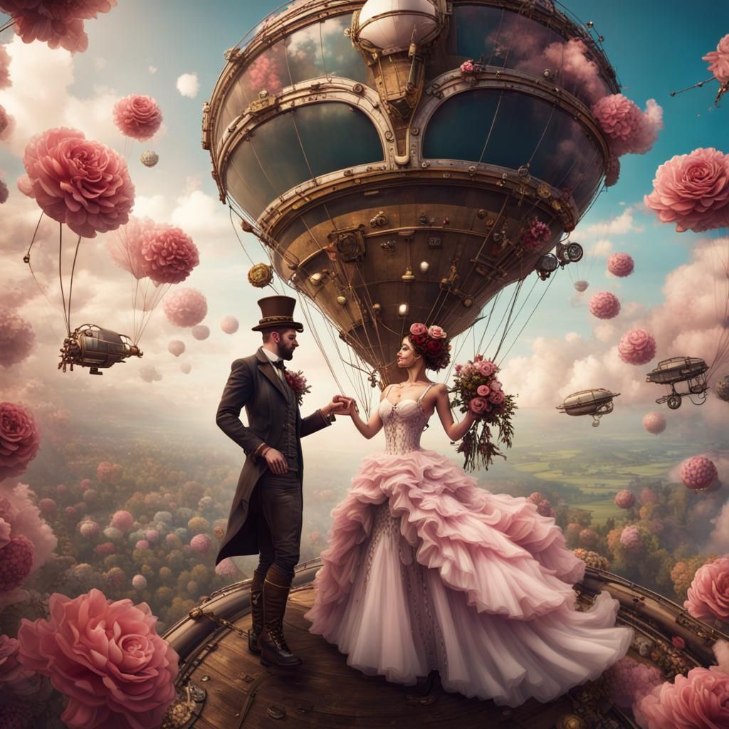 Steampunk Skydiving Bride and Groom Concept Art