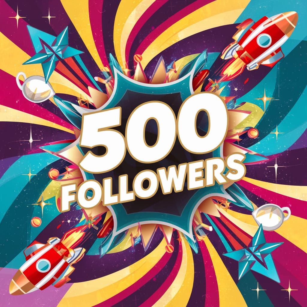 Celebratory Googie Design with 500 Followers Text