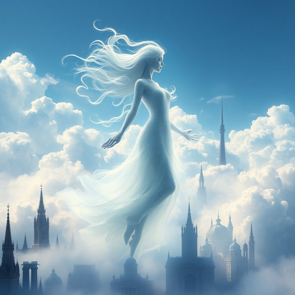 Ethereal Air Elemental in Cloud Cityscape
