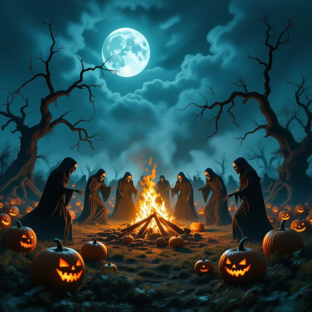 Macabre Harvest Festival Under Eerie Moonlight