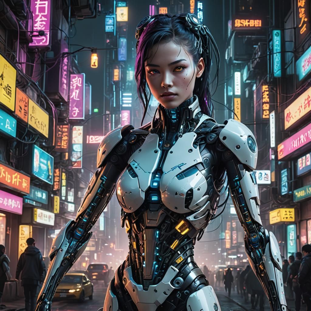 Cyberpunk Figure Emerges in Neon Cityscape