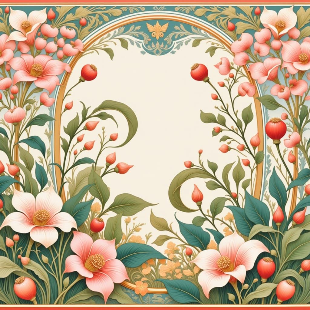 Enchanting Floral Border in Whimsical Illustrative Style