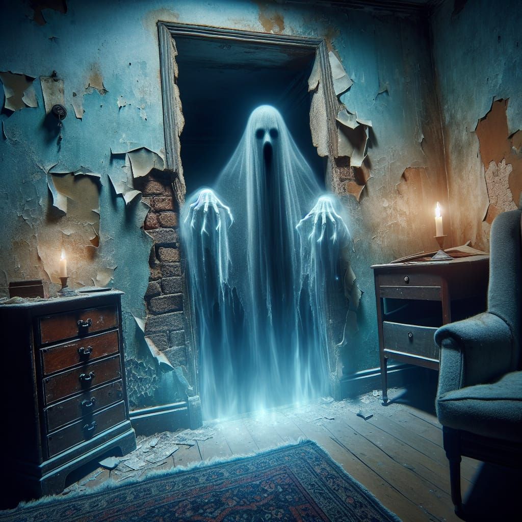 a spooky apparition reaching out from the wall,