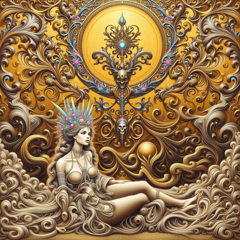 Golden Surrealism: Rococo-Inspired Hypermaximalist Illustrat...