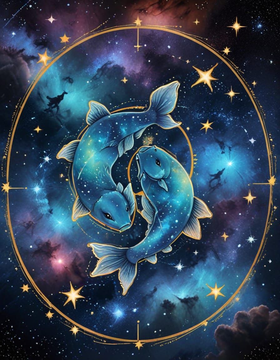 Celestial Pisces Zodiac Scene in Vibrant Starlight