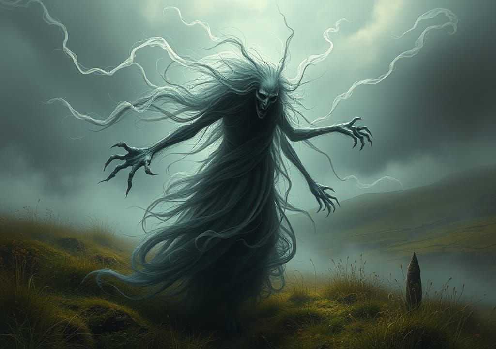 Banshee Haunting Irish Countryside: Photorealistic Rendering