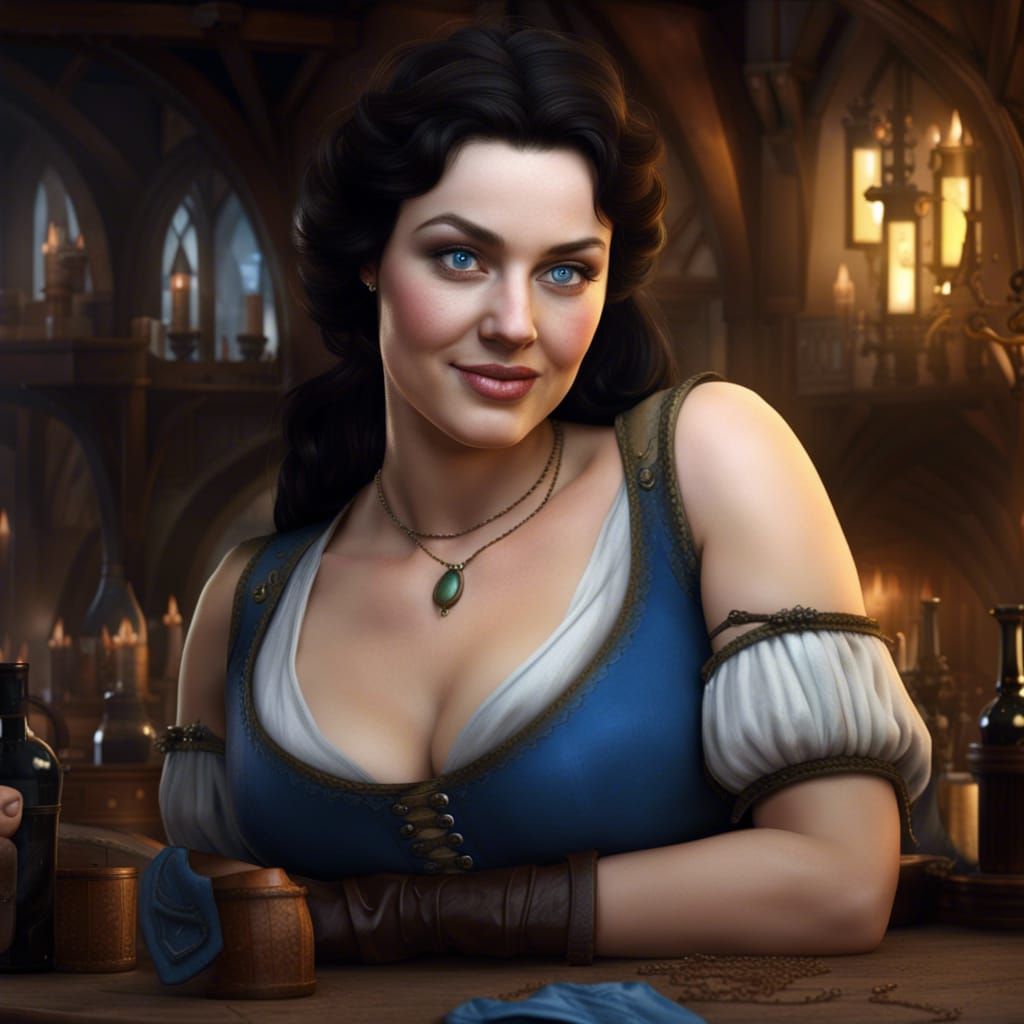 Flirty Medieval Barlady in Detailed Matte Painting