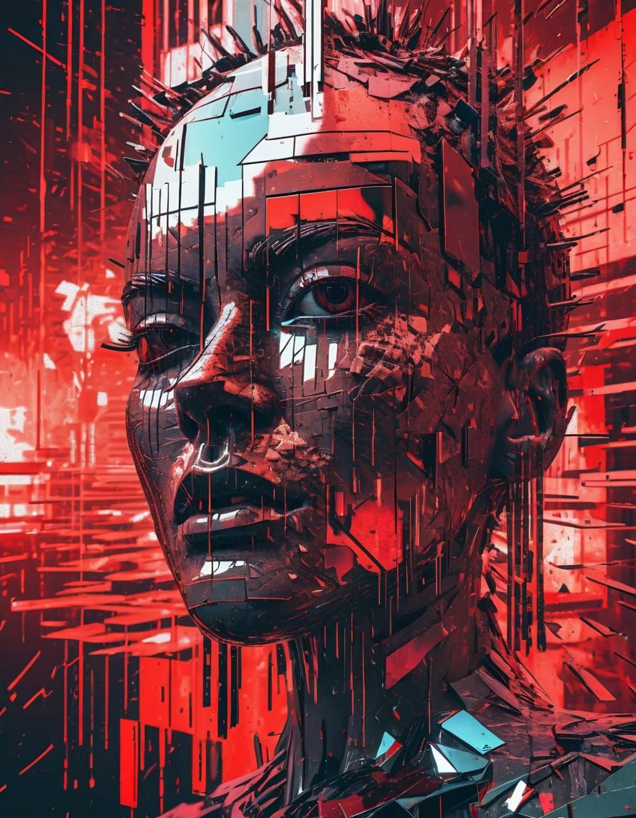 Distorted Cyber Face in Brutalist Aesthetic