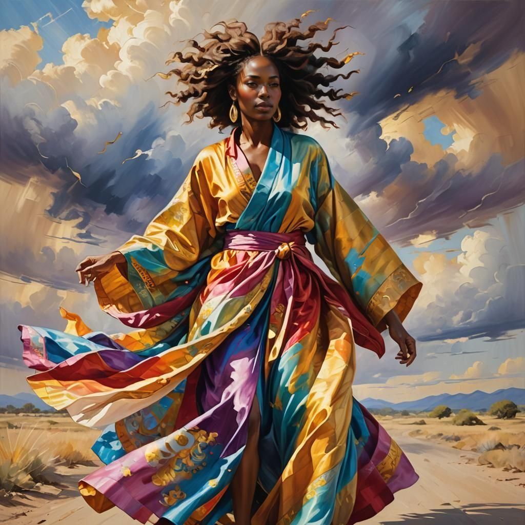 African Woman in Multicolored Robe Oil Painting