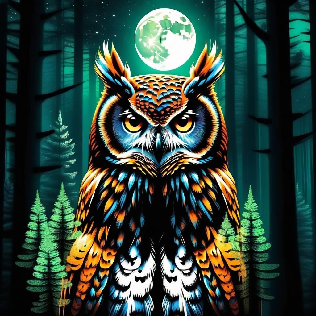 Double Exposure Forest with Animal Designs