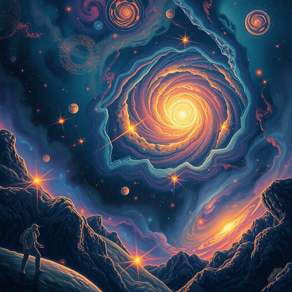 Cosmic Dance of Galaxies and Nebulas in Surreal Style