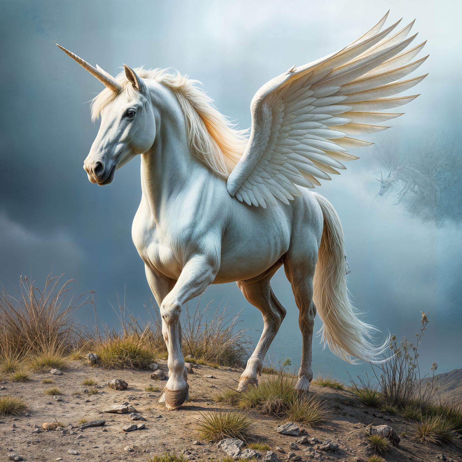 Majestic Palomino Stallion with Wings, Full Body