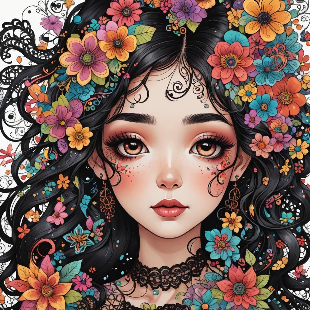 Dreamy Doodle Art Portrait of a Girl