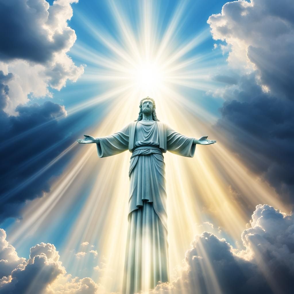 Mythic God in Cloudy Sky with Divine Light