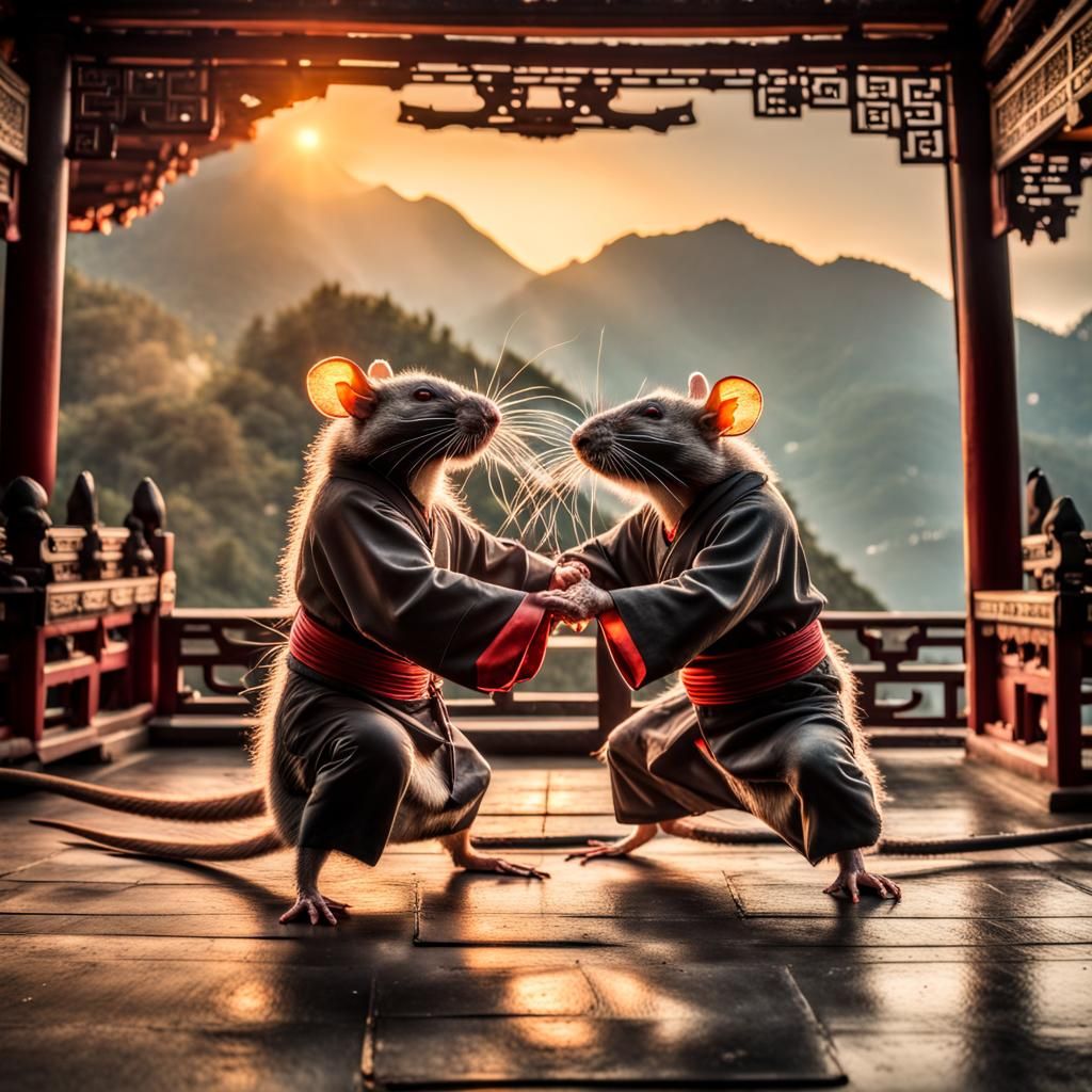 Rats Fighting Kung Fu in Mountain Temple