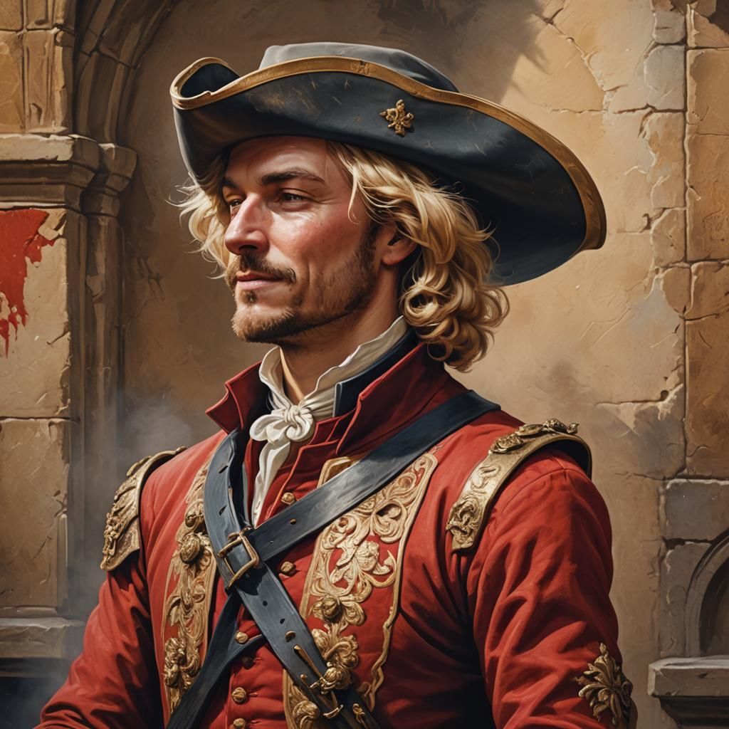 17th Century Oil Painting: Smiling Musketeer Portrait