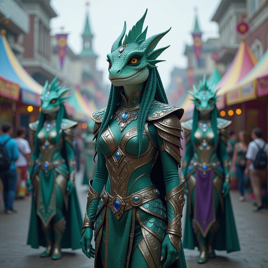 Lizardfolk Carnival in Metallic Emerald, Sapphire, and Ameth...