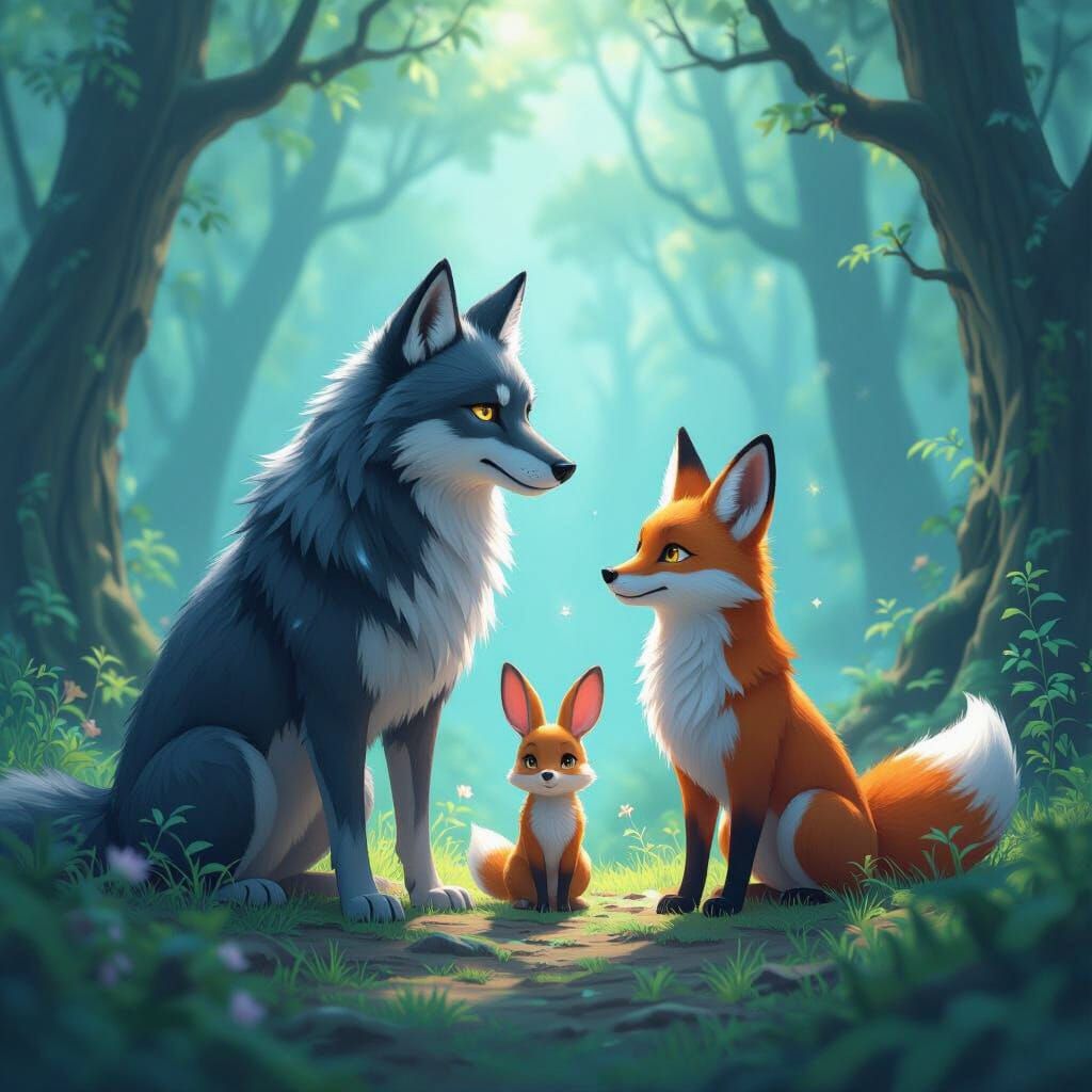 Wolf, Fox, and Hare in Ethereal Fairy Forest