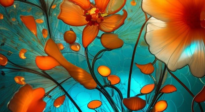 Bioluminescent Stained Glass Flower in Digital Art Style