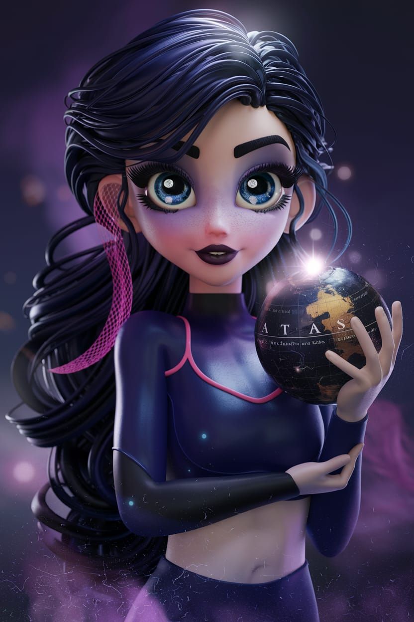 Dreamy Woman Holding World in Pop Art Manga Style