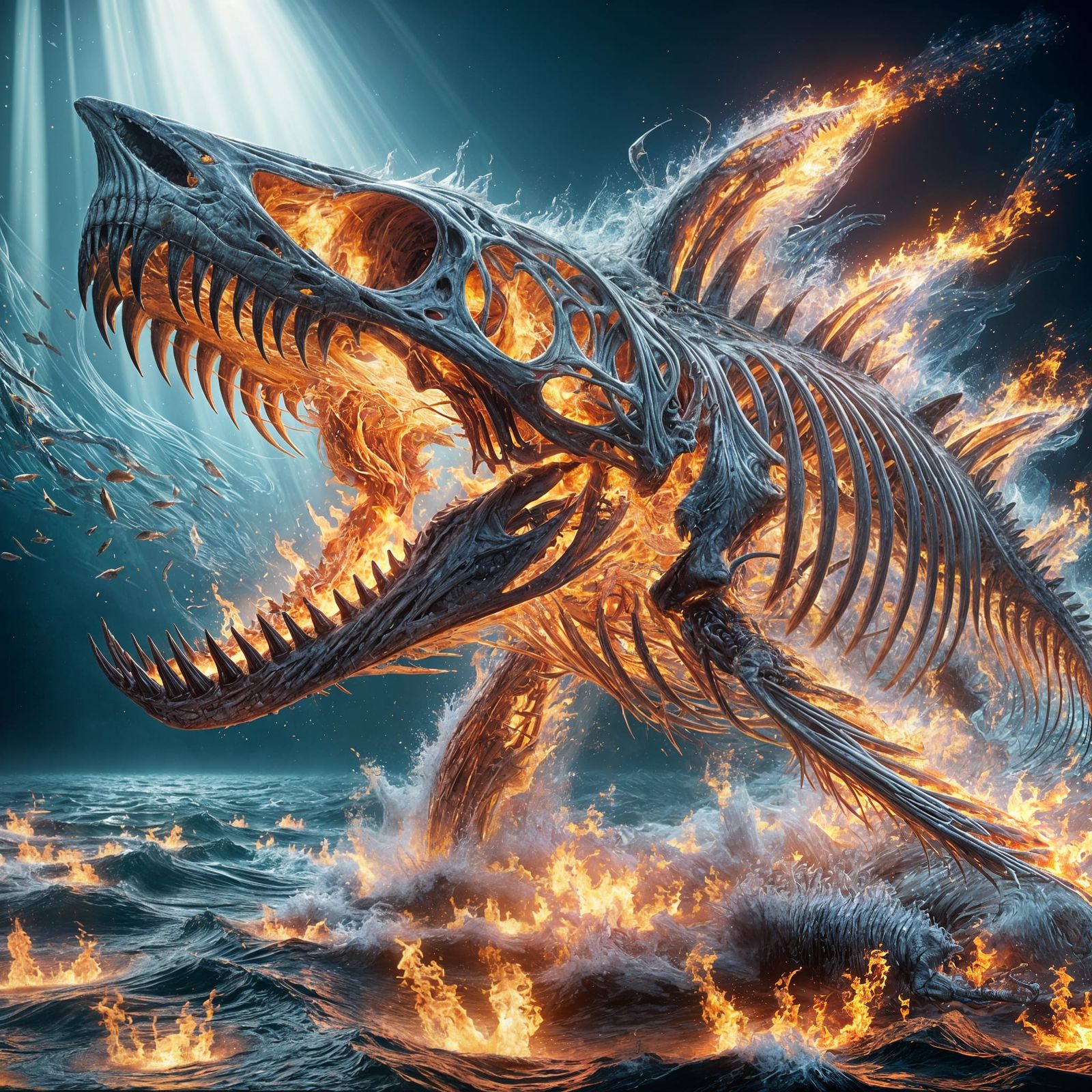 Carcharodon Skeleton Rises From Blazing Fire